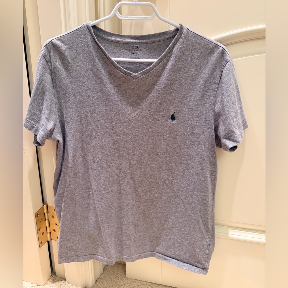Polo Ralph Lauren Gray V-Neck Tee with green Embroidered Pony size M